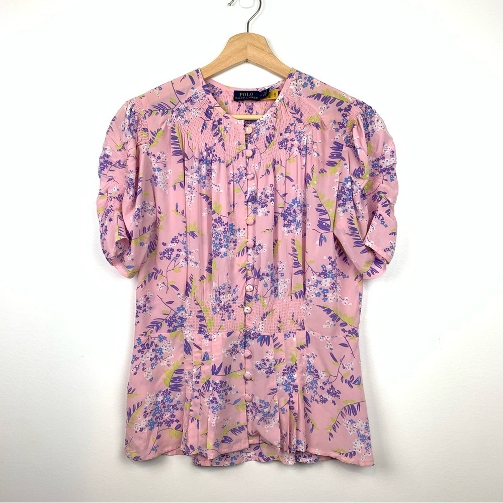 Polo Ralph Lauren Blouse Floral Peplum Pink Sz 4 Flowers Flowy Romantic Coquette